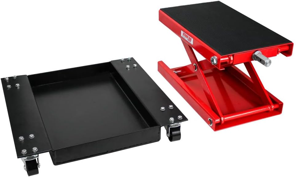 Extreme Max 5001.5059 Wide Motorcycle Scissor Jack with Dolly - 1100 lbs.