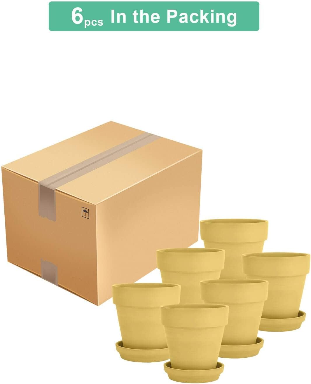 vensovo 4 Inch Terracotta Plant Pots with Saucer - 6 Pack Clay Flower Pots with Drainage, Great for Plants, Crafts, Wedding Favor