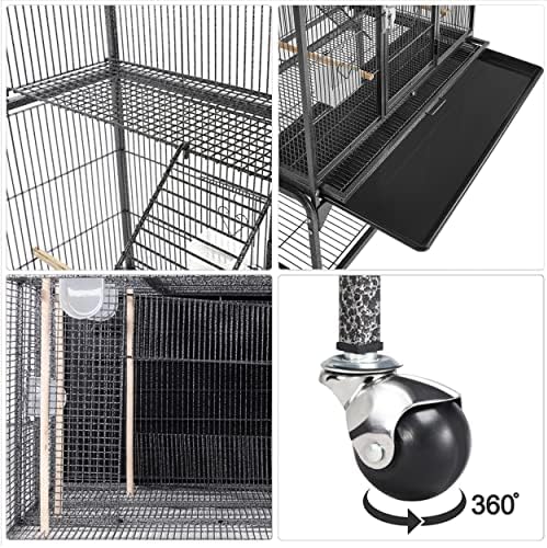 Yaheetech 69" Large Bird Cage for Parakeets, Budgies, 3-Tier Flight Cage | Detachable Rolling Stand, Easy Cleaning Slide-out Tray, Multi-door Access, 0.4'' Bar Spacing, Free Accessories