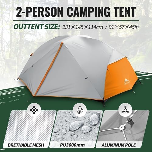 Forceatt Tent for 2 and 3 Person is Waterproof and Windproof, Camping Tent for 3 to 4 Seasons