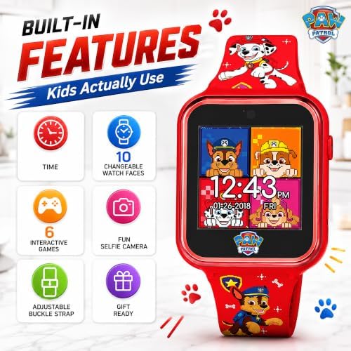 Accutime Paw Patrol Smart Watch with Camera for Kids and Toddlers - Interactive Smartwatch for Boys & Girls Featuring Games, Voice Recorder