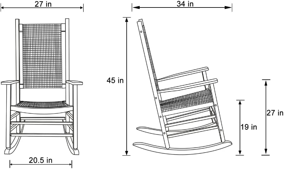 Shine Company Hampton Porch Rocker, High Back Wood Rocking Chair, Rattan Backrest & Seat, White