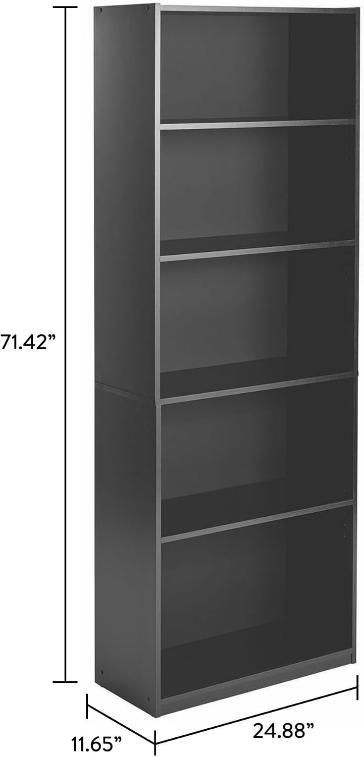 Mainstay` 71" 5-Shelf Standard Bookcase (Black)
