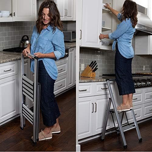BIRDROCK HOME 2 Step Ladder | Folding Anti-Slip Step Stool, 250 lb Capacity | Lightweight, Slim & Sturdy Design for Household, Kitchen, Garage