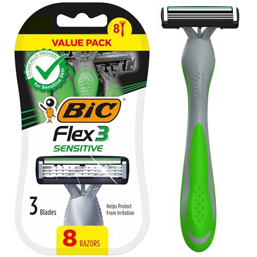 BIC Flex 3 Men's Disposable Razors, 3-Blade, Smooth Shave, 8-Pack | Pivoting Head for Easy Control | Lubricating Aloe Strip for Comfort | Ergonomic Handle for Better Grip