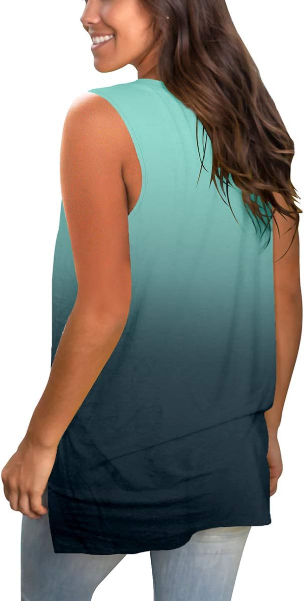 Sampeel Womens Summer Tank Tops Basic Tanks V Neck Sleeveless T Shirts Side Split