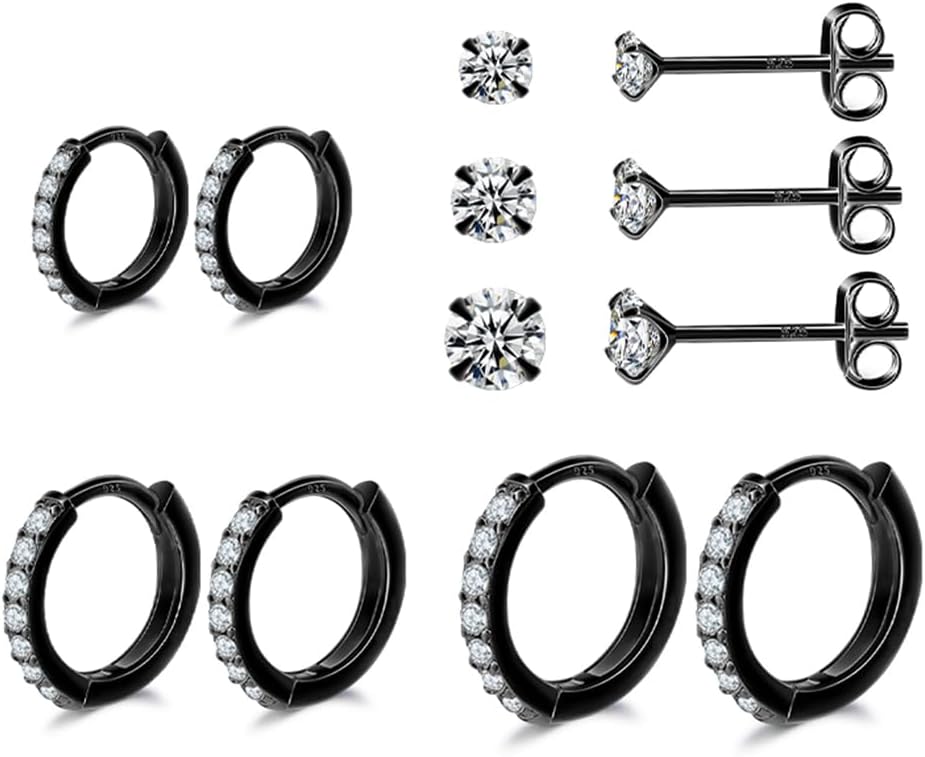 Dlihc 6 Pairs Sterling Silver Hoop and Stud Earrings Set for Women Men