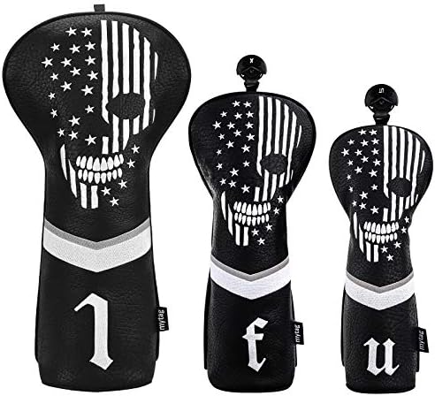 Skull Golf Head Covers Black Synthetic Leather Skeleton Golf Headcovers Set