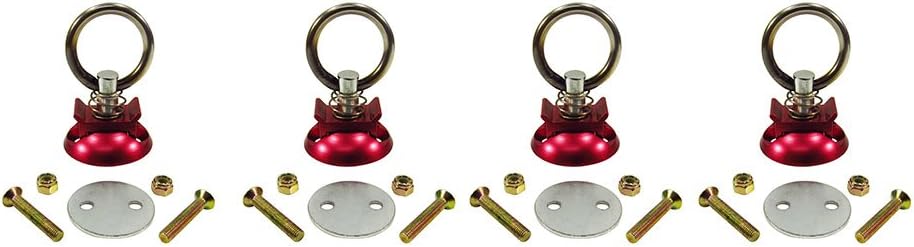 Pit Posse Aluminum L Track Anchor Tie Down Rings (4 Pack) S Track Quick Disconnect System - Enclosed Cargo Trailer, Utility, Flatbed, Truck, SUV, RV, Cargo, Hauling - 4000lb Pull Capacity (Red)