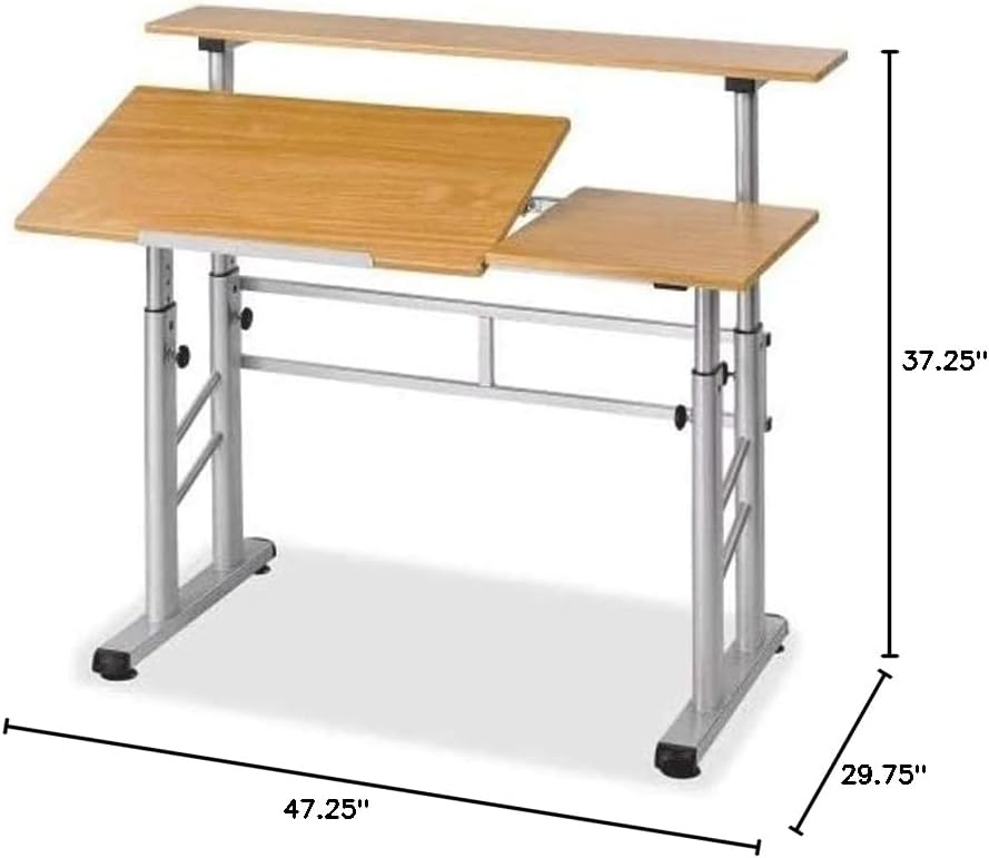 Safco Split-Level Drafting Table Height Adjustable Sit-to-Stand, 29.5" to 37.5", Medium Oak