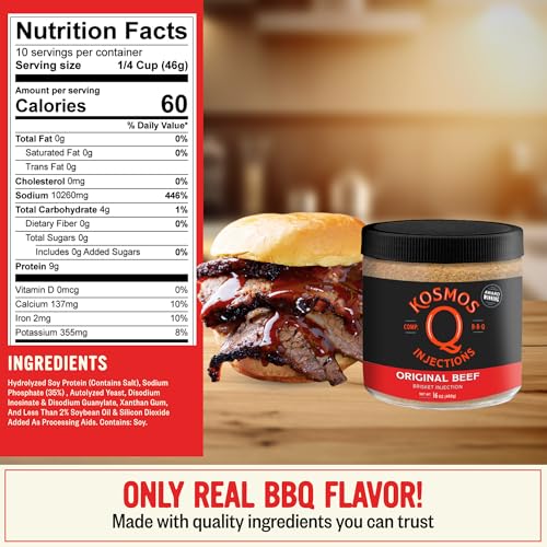 Kosmos Q Reserve Blend Brisket Injection, Premium Beef BBQ Marinade for Tender & Juicy Brisket, Phosphate-Enhanced for Moisture Retention, Competition-Grade Seasoning, Gluten Free, 16 Oz Jar