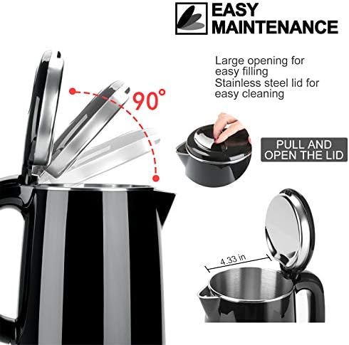 Secura Stainless Steel Double Wall Electric Kettle Water Heater for Tea Coffee w/Auto Shut-Off and Boil-Dry Protection, 1.0L (Orange) SWK-1001DO/HB-K012