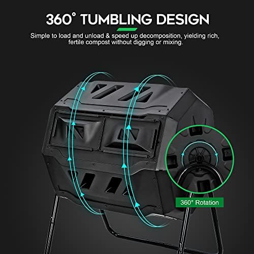 F2C Compost Bin Outdoor 43 Gallon Garden Dual Chamber Composter Bin - Bundled with Pearson's Gardening Gloves, BPA Free, Heavy-Duty Steel Frame