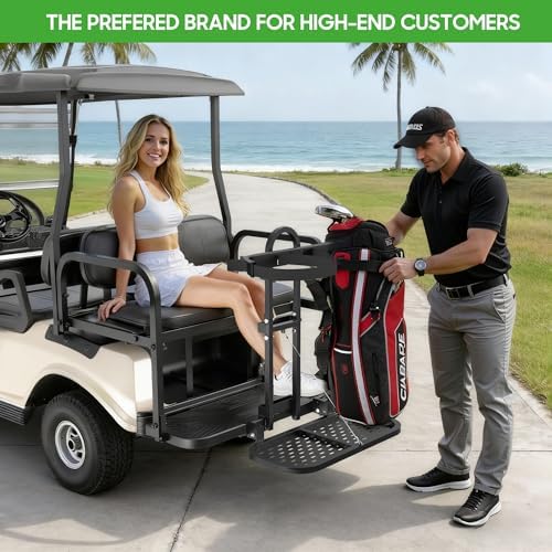10L0L Universal Foldable Golf Cart Rear Seat Bag Holder - No-Drill Bag Rack for Yamaha EZGO Club Car, Fits Safety Grip Bar up to 8" Wide