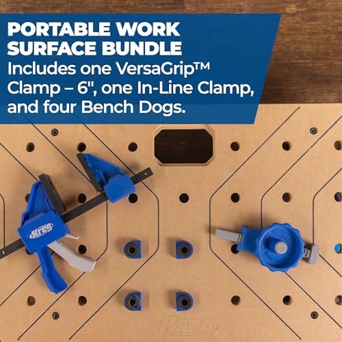 Kreg Portable Work Surface Bundle - Compact Portable Workbench - Ultra Flat Fiberboard Top - Dog Hole Clamping System - Mobile Workstation with
