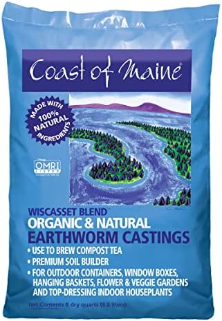 Coast of Maine Wiscasset Blend Earthworm Castings Top Dressing Soil for Containers, Baskets, and Flower and Vegetable Gardens, 8qt