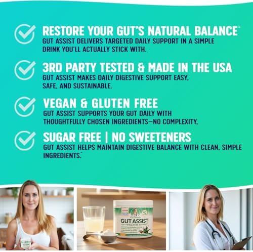 Gut Assist Leaky Gut Support Powder | 40-Servings with L-Glutamine, Arabinogalactan, Licorice Extract