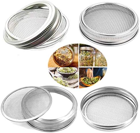 Sprouting Jar Lid (32oz Glass Jars) with 4 Pack Stainless Steel Sprouting Stands for Wide and Wide Mouth Mason Jar for Growing Organic Sprouts