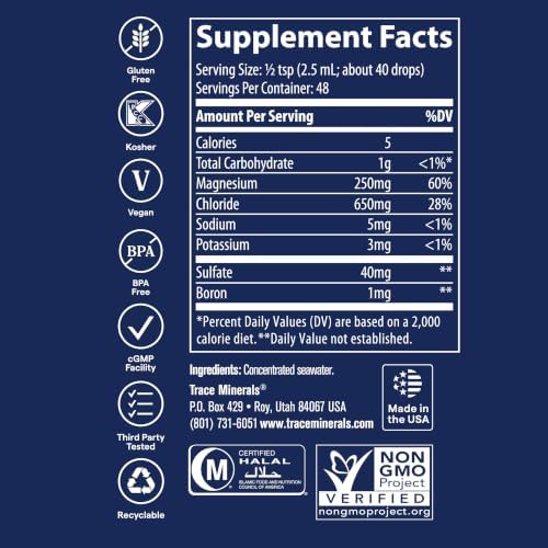 ConcenTrace Trace Mineral Drops, 4 fl oz, 48 Day Supply | Ionic liquid electrolyte concentrate, RO water remineralizer
