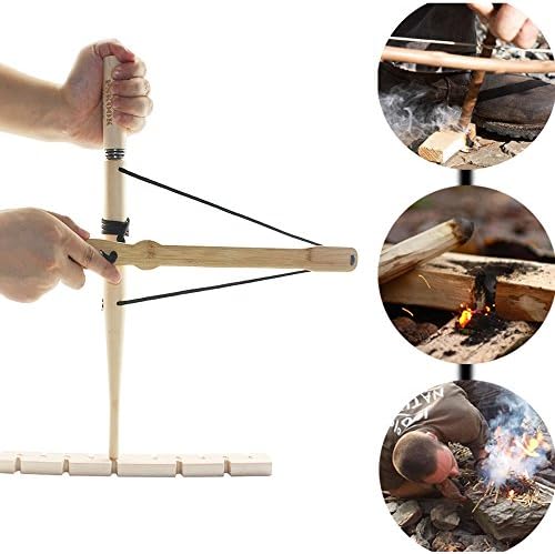 Bow Drill Kit Fire Starter, Primitive Wood, Survival Practice Friction Fire Tool for Scout Outdoor Activity Teaching, Outward Bound Training, Wildness Survival Beginner