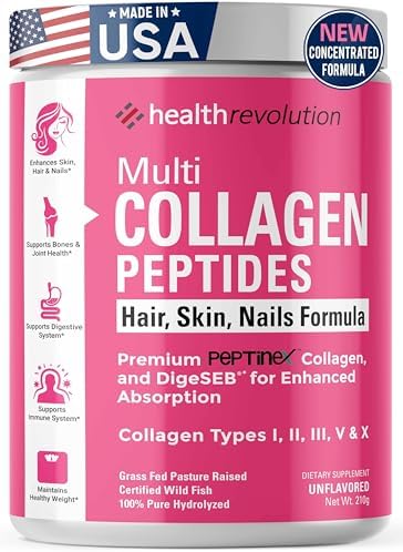 Multi Collagen Peptides Powder – Types I, II, III, V, X, Hydrolyzed Collagen for Women, 99% Absorption, Skin Hair Nails Joints