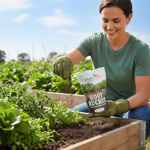 GS Plant Foods Root Ruckus Compost Fertilizer Organic Plant Food - Turbo Charged Compost for Plants - Humic Acid & Sea Kelp Nutritional Root Supplement for Lawns, Soil, Shrubs & Vegetables - 1 Gallon