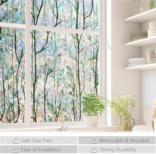 LEMON CLOUD Window Privacy Film, Rainbow Stained Glass Cling,17.5″ x 78.7″