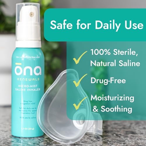 ONA Renewals - Micro-Mist Saline Nasal Inhaler - 1.7 fl oz | Congestion Relief for Adults, Saline Mist Spray for Cold, Flu, Allergy