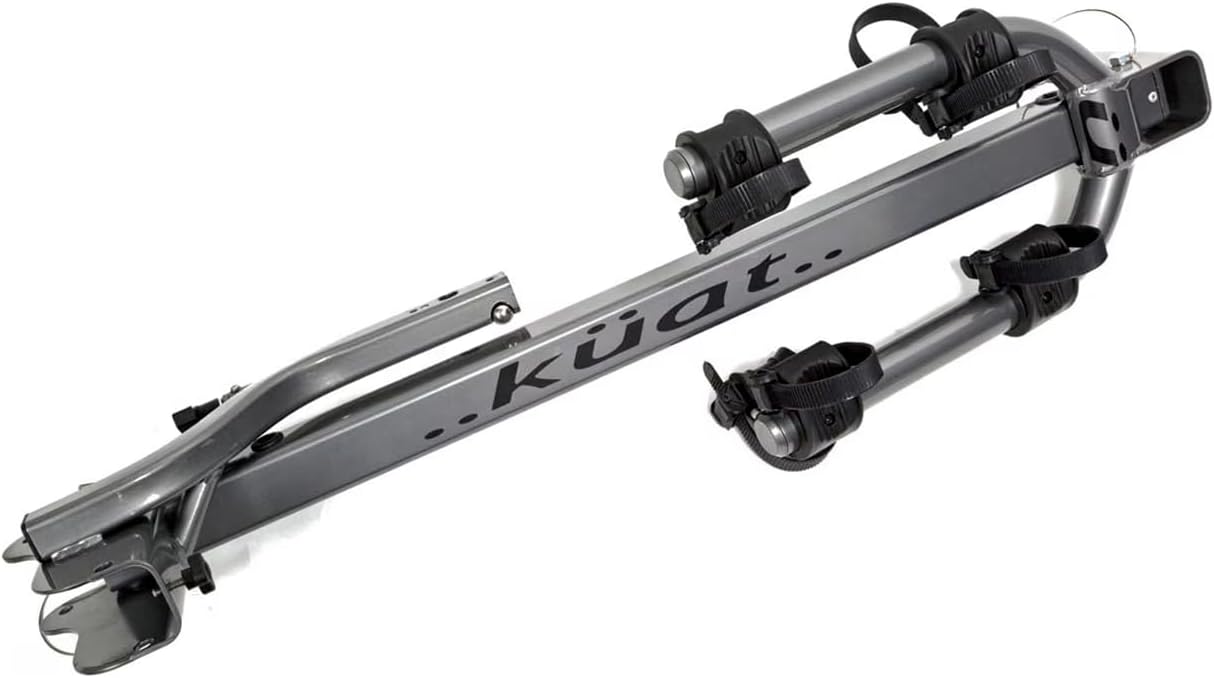 Kuat Beta Hitch-Mounted Bike Rack, 2 Bike Capacity | Hanging-Style Durable Lightweight Aluminum Powder Coated Tilting-Down Gray Bicycle Car Truck Transportation Hauling Rack