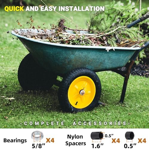 AR-PRO (2-PACK) 4.80/4.00-8" Tire and Wheel, 16" Pneumatic Tire Wheels with 3/4" Bearings and 3" Centered Hub for Wheelbarrow, Hand Truck