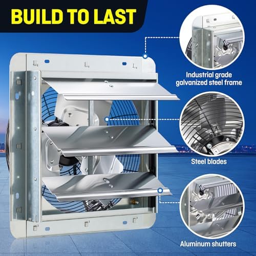 iLIVING 12" Wall Mounted Shutter Exhaust Fan, Automatic Shutter, with Thermostat and Variable Speed controller, 0.6A, 960 CFM