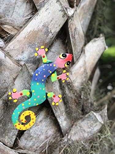 Global Crafts 8" Painted Gecko Recycled Haitian Metal Wall Art Blue Green, Florida