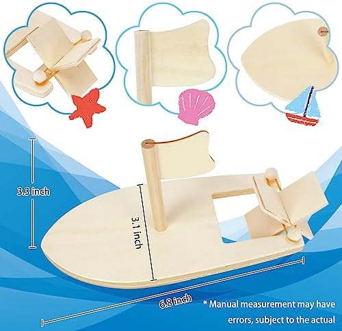Amersumer 10 Pcs DIY Toy Wood Boat Craft Kits, Mini Wooden Sailboat Kits, Paddle Boats Paint and Decorate for School Projects