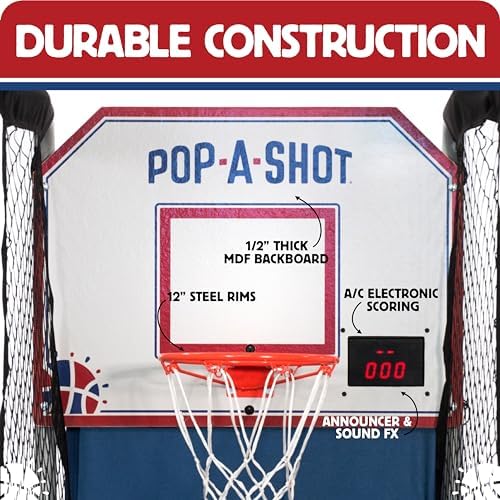 Pop-A-Shot Home Single Shot | 1-Hoop Indoor Electronic Arcade Basketball | Indoor Electronic Arcade Basketball Machine, High Quality Durable Frame