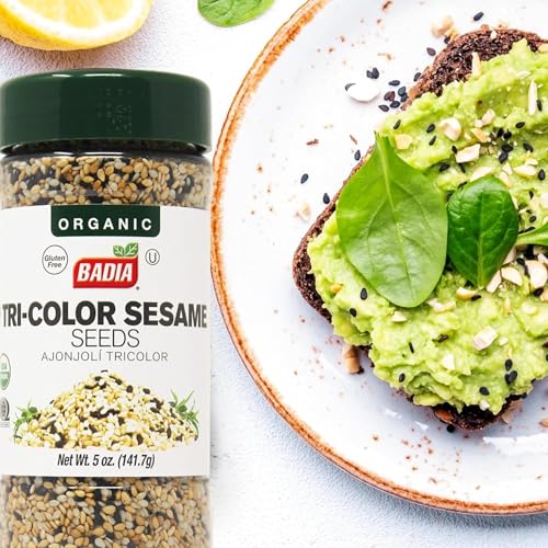 Badia Organic Tri-Color Sesame Seeds 5 oz – Black, White & Toasted Sesame Seed Blend – Rich Nutty Flavor & Crunchy Texture