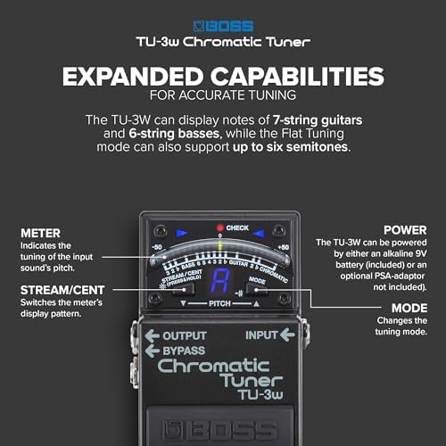 BOSS TU-3W Waza Craft Compact Chromatic Tuner | Enhanced with Waza Innovation & Craftsmanship | Superior Tuning for Guitar and Bass | 21-Segment