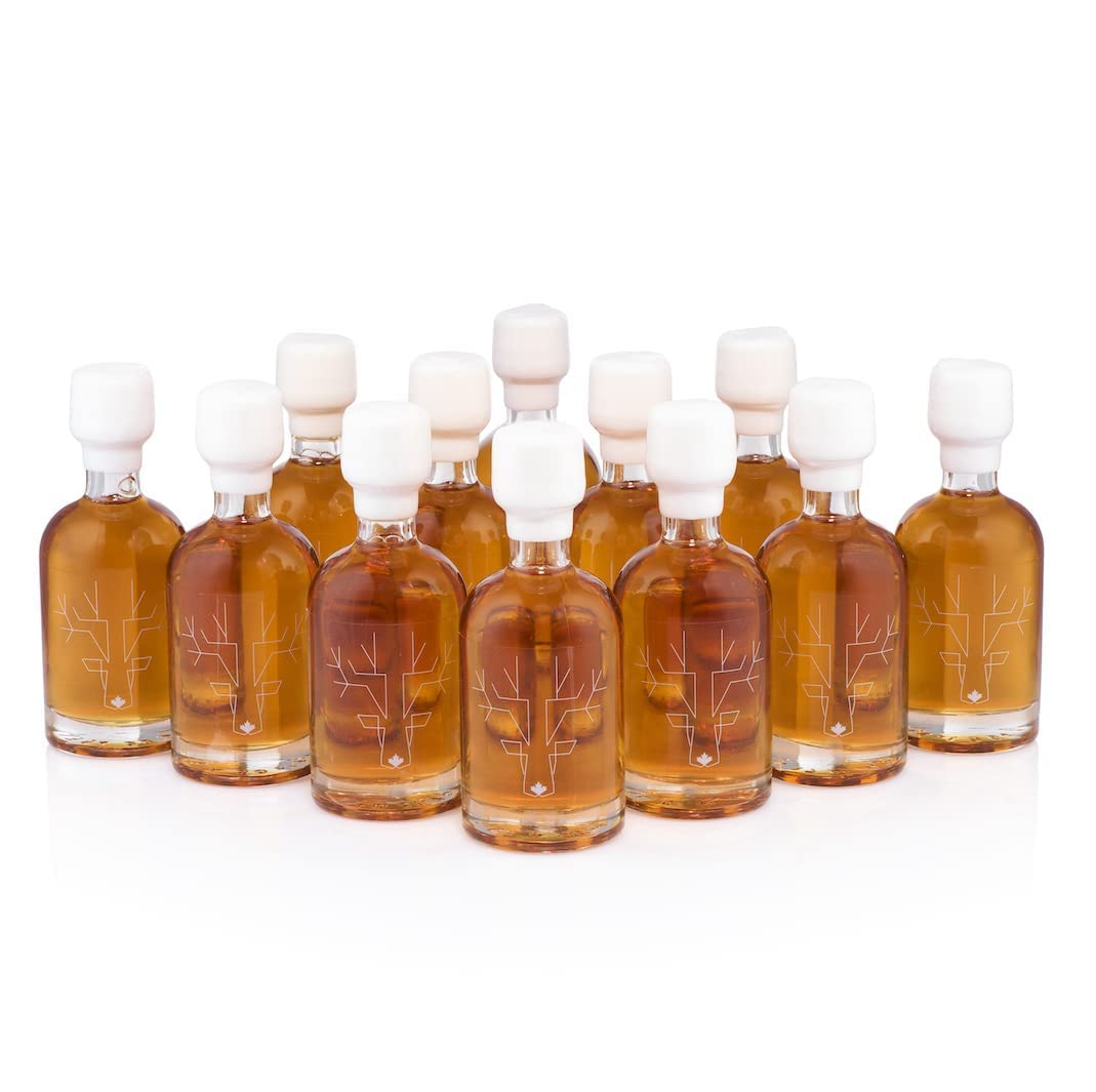 Escuminac Canadian Maple Syrup, Extra Rare Amber Rich Taste, Pure & Organic. Mini Glass Bottles 12 x 50ml, Bulk Format for Party Favors, Wedding