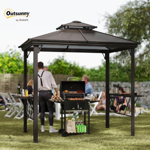 Outsunny 9 x 5 ft. Grill Gazebo Hardtop 2-Tier Polycarbonate Roof Shelves