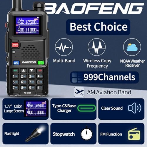 Baofeng Radio Ham Radio Handheld UV-5R Upgrade Long Range Rechargeable AR-5RM 10W NOAA Weather Emergency Tactical Two Way Radio with Programming