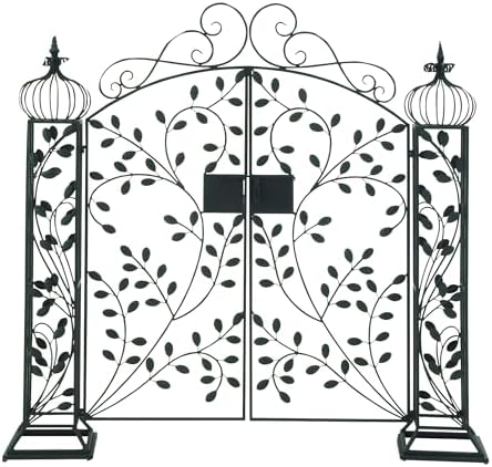 Deco 79 Metal Indoor Outdoor Garden Arbor, 78" x 14" x 94", Matte Bronze | Elevate patios and gardens, metal garden arch trellis, metal trellis for climbing plants outdoor, double doors, scroll latch