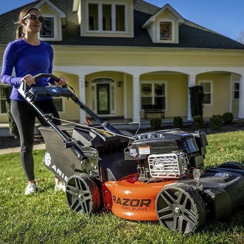Ariens Razor 21 Inch Self Propelled Lawn Mower with Dual Blades and Reflex Speed Control, 7 Cutting Positions, Vertical Storage, Alloy Steel