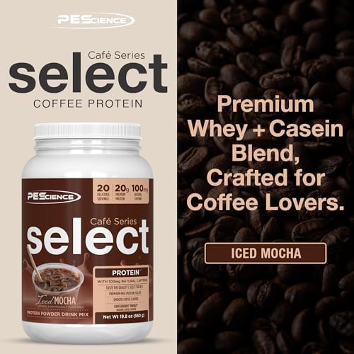 PEScience Select Cafe Protein Coffee Powder, Caramel Macchiato, 20 Servings | 100mg Caffeine, 20g Iced Protein Coffee Powder or Creamer