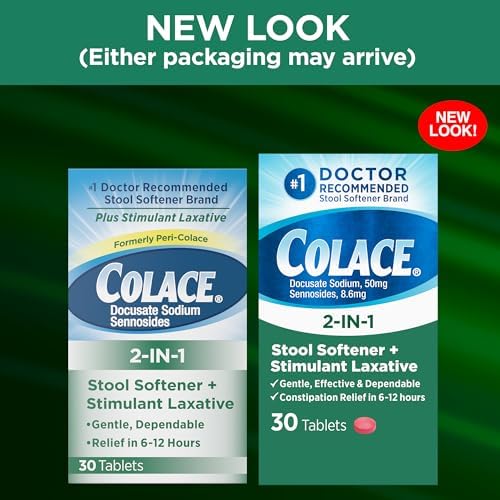 Colace 2-in-1 Stool Softener Plus Stimulant Laxative Tablets, 60 Count