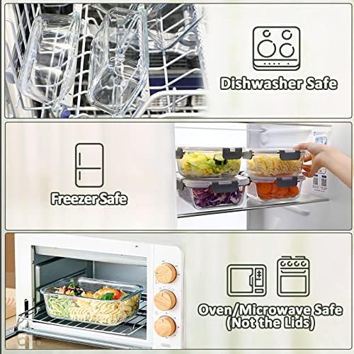 M MCIRCO 8 Pack,30 oz Glass Food Storage Containers with Lids, Gray