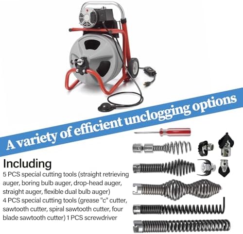 10 Pcs Drain Snake Drill Attachment, Cutter and Auger Set, Compatible with RIDGID K-400 C-4 C-6 C-7 C-8 and C-9 Drain Cleaning Machine