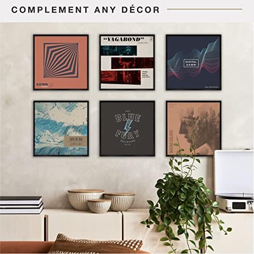 MCS Gallery Record Album Frame, 6-Pack (12.5"x12.5") Black Anodized Aluminum - LP Vinyl Jacket Display, Transparent Back, Styrene Protection