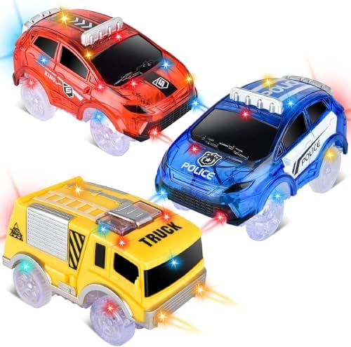 Tracks Cars Only Replacement, Flex Track Race Cars Glow in the Dark with 5 Flashing LED Lights