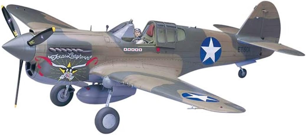 Hasegawa 1/32 P-40E Warhawk Texas Longhorn with Pilot Figure, Drop Tank and 500Ib Bomb