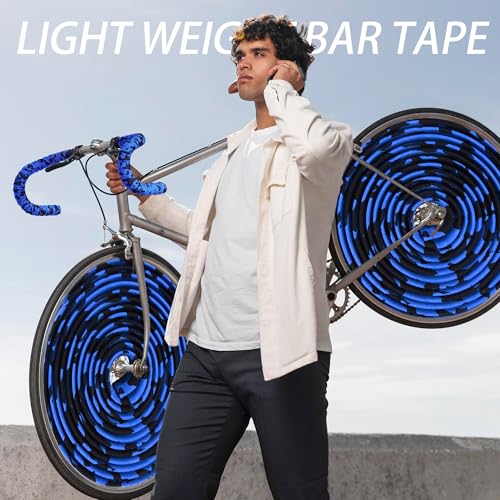 KINGOU White & Blue Camouflage EVA Road Bike Handlebar Tape Cycling Bar Tapes - 2PCS Per Set