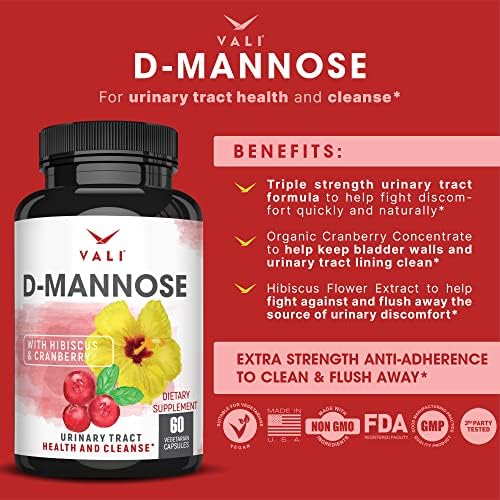 D-Mannose 1000mg Urinary Tract Health Formula. Organic Cranberry Fruit Powder & Hibiscus. Healthy Bladder, Natural Cleanse, Fast Detox Flush